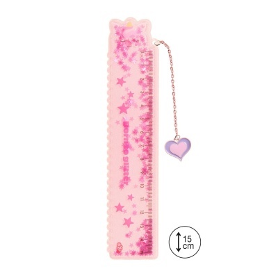 Régua rosa com glitter e pendente em forma de coração