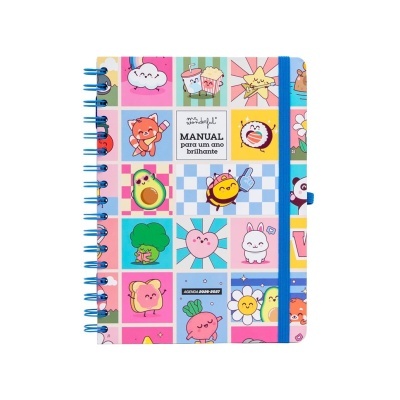 Caderno com capa colorida, personagens animados e textos MR WONDERFUL MANUAL e AGENDA 2026-2027