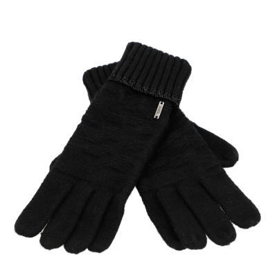 Par de luvas pretas de malha com punho canelado
