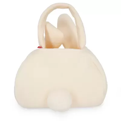 Mala bege claro peluda com orelhas e pompom