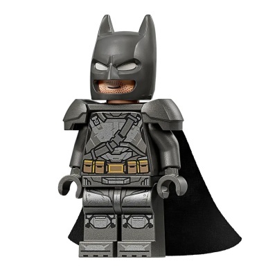 Miniatura LEGO do Batman com capa preta e armadura cinzenta