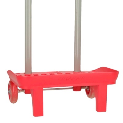 Carrinho de transporte vermelho com rodas e hastes cinzentas