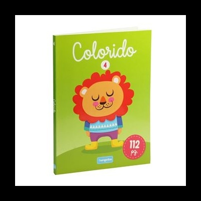 Caderno Colorido verde com desenho de leão colorido e texto na capa