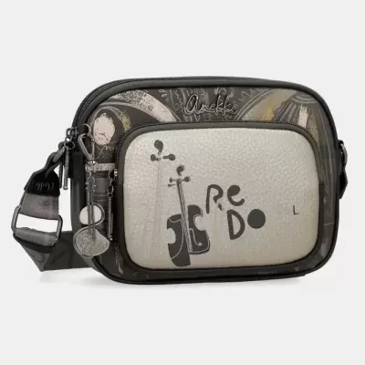 Bolsa tiracolo Anekke cinza e bege com motivo de violino