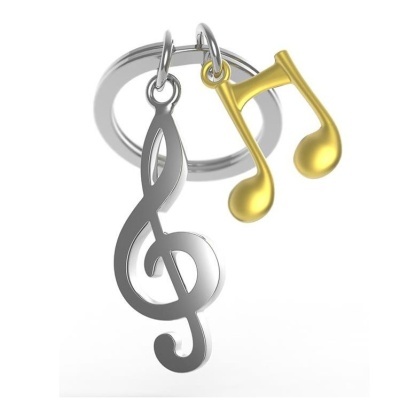 Porta-chaves com pendentes metálicos de clave de sol e nota musical