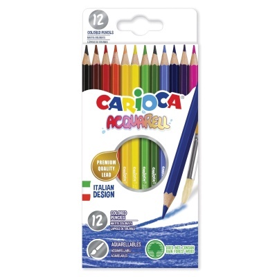 Pacote de 12 lápis de cor CARIOCA ACQUARELL com pincel na frente