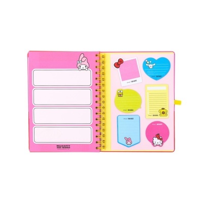 Caderno espiralado colorido com notas adesivas Hello Kitty