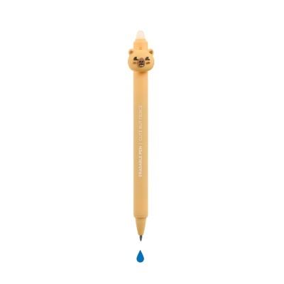 Caneta apagável bege com tampa em forma de urso e texto ERASABLE PEN | CUTE BUT FIERCE.