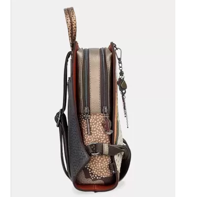 Mala tiracolo multicolorida com padrão animal print e dois fechos de correr