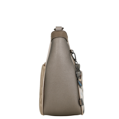 Mala de ombro cinzenta vista de lado