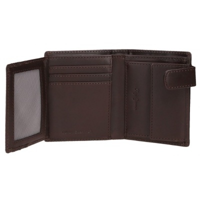 Carteira preta de pele aberta com divisórias para cartões