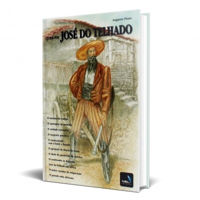 Capa de livro ilustrada com homem segurando enxada e texto QUEM FOI JOSÉ DO TELHADO