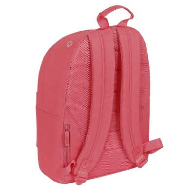 Mochila cor-de-rosa vista de trás com alças acolchoadas e costas em rede
