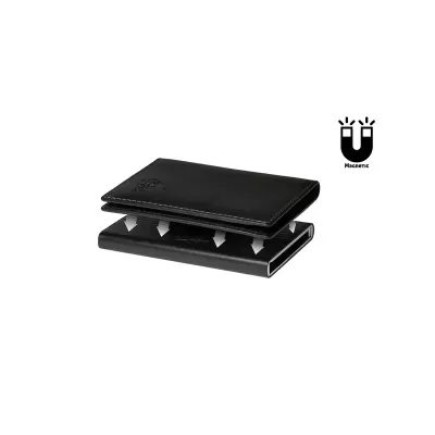 Estojo para chaves em pele preta com design simples e logótipo Placentic