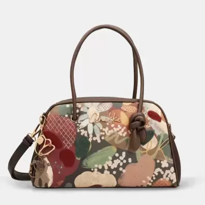 Carteira Anekke padrão floral com alças castanhas e pendente dourado