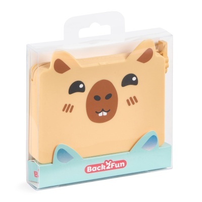 Carteira infantil silicone castanha com rosto de animal e embalagem transparente