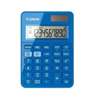 Calculadora azul digital Canon com ecrã e várias teclas funcionais