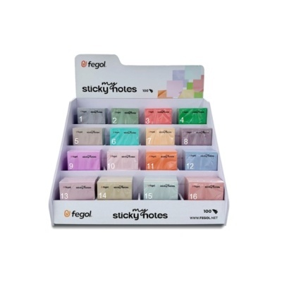 Expositor de notas adesivas coloridas my sticky notes da Fegol com 16 pacotes