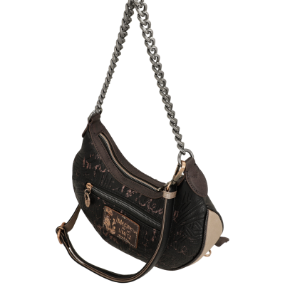 Mala preta e castanha com alça de corrente metálica