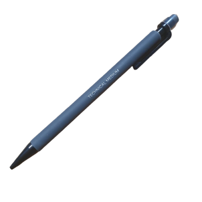 Caneta técnica cinza com clip e botão pretos