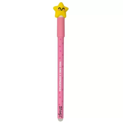 Lápis cor-de-rosa com estrela amarela sorridente no topo