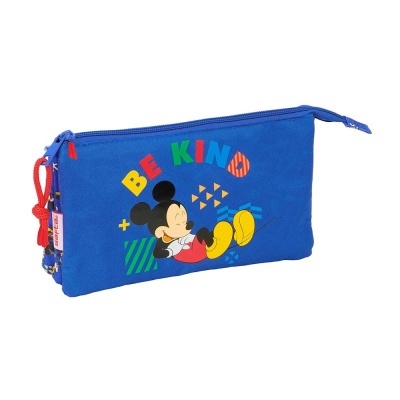 Estojo escolar azul com estampa do Mickey e texto BE KIND