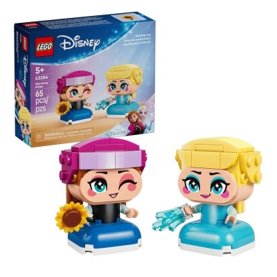 Jogo LEGO Disney Mini Anna & Elsa com 65 peças, figuras em plástico colorido.