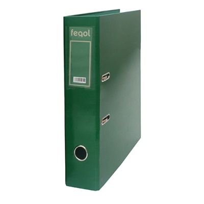 Pasta de arquivo verde com etiqueta fegol na lombada