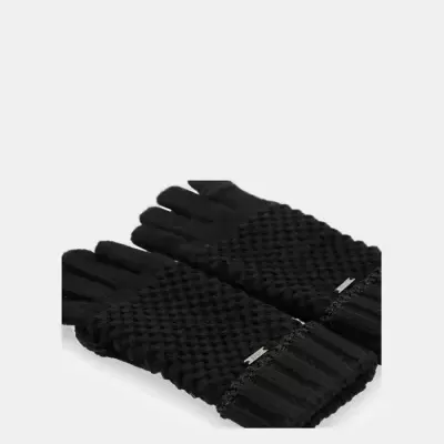 Luvas pretas com textura trançada e punhos canelados