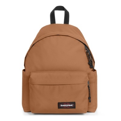 Mochila castanha com bolso frontal e etiqueta Eastpak