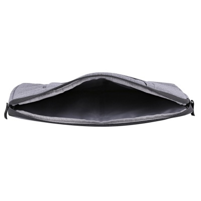 Bolsa cinzenta com fecho de correr aberto, vista interior