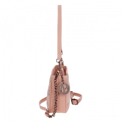 Bolsa de ombro rosa com corrente metálica dourada e alça ajustável