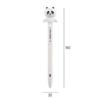 Caneta branca com figura de panda na parte superior e texto PANDA HUG no clipe