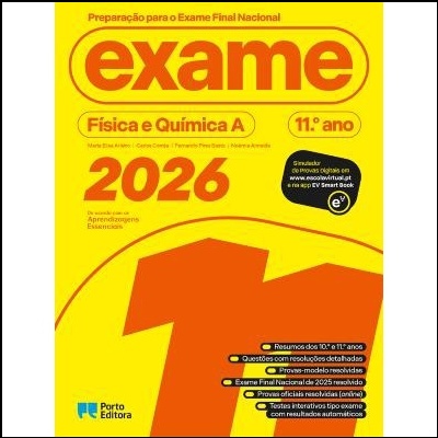 Capa de livro amarelo Exame Física e Química A 11.º ano 2026
