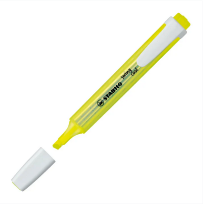 Marca-texto amarelo STABILO swing cool com tampa branca destacada