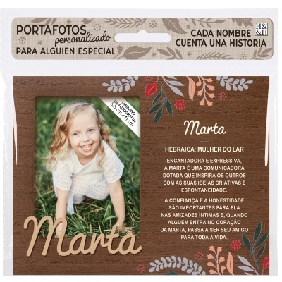 Porta-fotos personalizado com moldura de madeira e texto Marta.