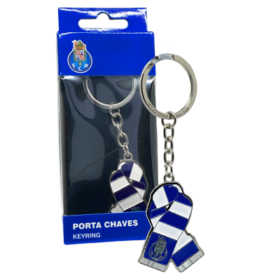 Porta chaves com pendente cachecol azul e branco FC Porto em embalagem azul