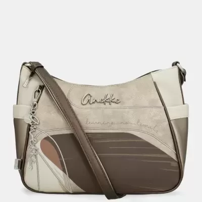 Mala de ombro Anekke bege e castanha com padrão abstrato e correia ajustável