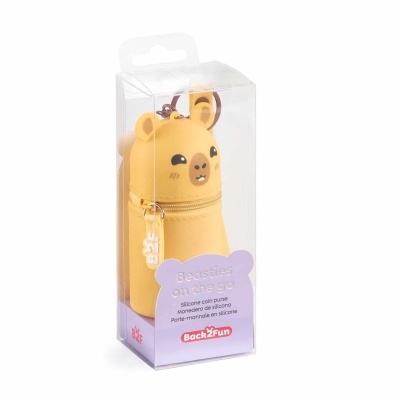Carteira para moedas em silicone amarelo forma urso embalagem transparente