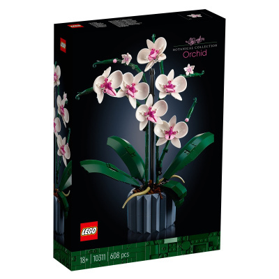 Caixa de LEGO com coleção Botanical Collection Orchid mostrando orquídea feita em peças LEGO