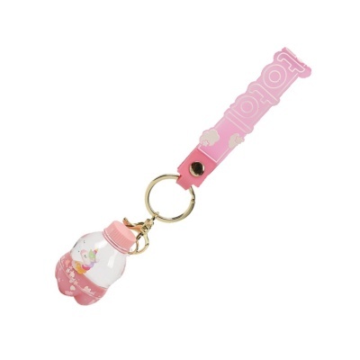 porta-chave rosa com garrafinha de unicórnio e correia silicone com texto Lofoll