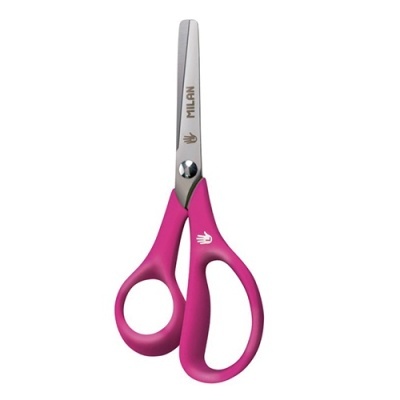 Tesoura com cabos cor de rosa e lâminas metálicas