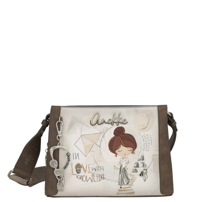 Mala Anekke creme e castanha com ilustração e texto