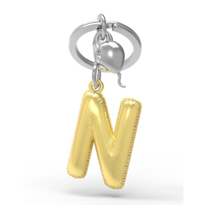 Chaveiro com pingente letra N dourada em balão metalizado