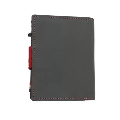 Carteira cinzenta com costura vermelha em pele sintética
