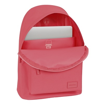 Mochila rosa com compartimento para portátil e zíper