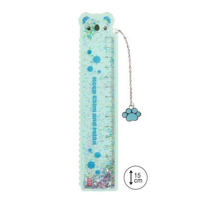 Régua azul com glitter e pendente em forma de pata