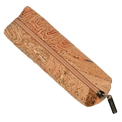 Estojo retangular de cortiça com fecho de correr e padrão natural