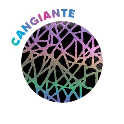 Padrão geométrico colorido com palavra CANGIANTE acima