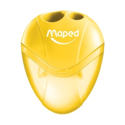 Apontador amarelo Maped com duas aberturas e tampa translúcida